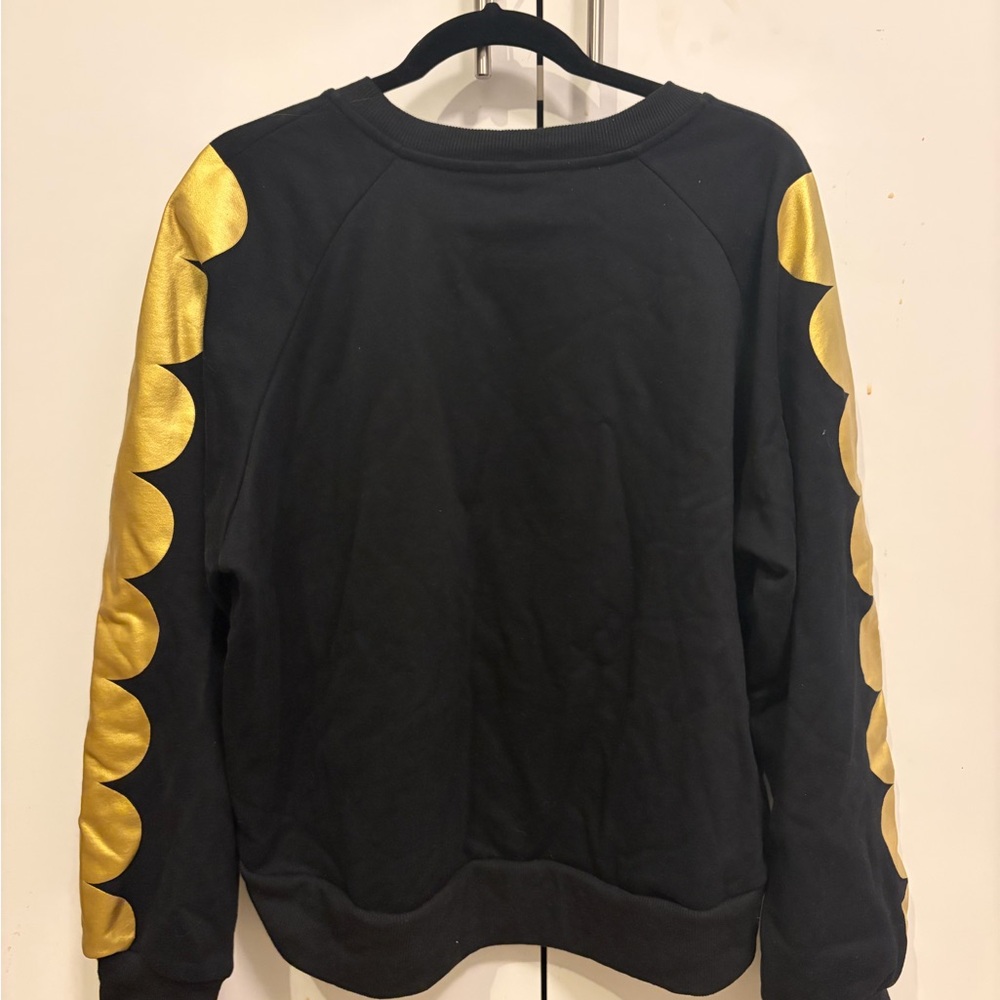 Cynthia Rowley Black Sweatshirt with Metallic Gold Sleeve Accents - Picture 2 of 4